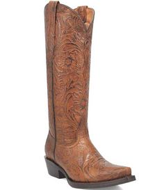 From Dingo&#x2C; the Bellona Embossed Leather Western Boots feature:Embossed leather upperPull-on closureFabric liningRubber outsoleApprox. 1.75" heel heightApprox. 15" shaft heightApprox. 14" shaft circumferenceImported. Dingo Boots, Leather Western Boots, Boot Brands, Western Cowboy Boots, Dillard's, Western Boots, Boot Shoes Women, Embossed Leather, Bootie Boots