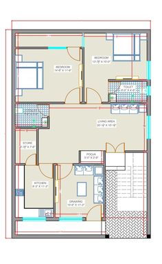 the floor plan for a two bedroom apartment with an attached kitchen and living room area