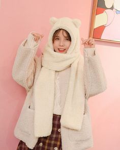 Brown Bear Ears Winter Scarf Hat | Jennie - BlackPink Black Jennie Bear Hat, Kpop Hat, Blackpink Black, Fashion Chingu, Bear Hat, Bear Ears, Incheon Airport, Bear Stuffed Animal, Scarf Hat