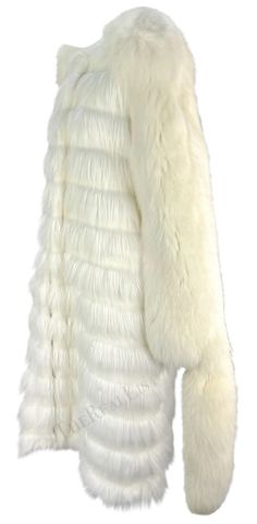 F/W 2003 Yves Saint Laurent by Tom Ford White Fox / Faux Fur Runway Coat For Sale at 1stDibs White Faux Fur Outerwear With Feather Trim, Luxury White Fur Coat For Winter, Luxury White Winter Fur Coat, White Luxury Faux Fur Coat, Luxury White Faux Fur Coat, White Long Coat With Faux Fur Lining, White Fluffy Elegant Fur Coat, Elegant White Fluffy Fur Coat, Luxury White Fur Coat With Faux Fur Lining