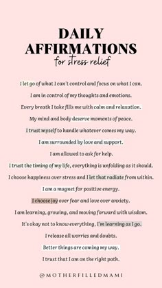 a pink poster with the words daily affirmations for her self on it