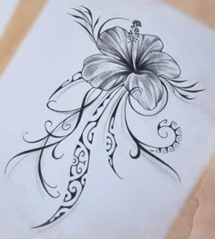 a drawing of a flower with swirls on it