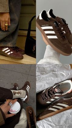 Sambas Accessories, Colorful Sambas Outfit, Sambas With Socks, Autumn Shoes Aesthetic, Brown Samba Outfit, Autumn Shoes 2024, Cute Sambas, Shoe Collection Aesthetic, Sambas Aesthetic