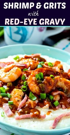 Shrimp And Grits With Red Eye Gravy, Grits Dishes, Grit Recipes, Southern Grits, Red Eye Gravy, Holiday Lunch, Southern Recipe