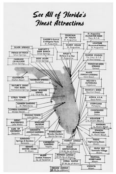 an old black and white diagram shows the locations of florida's finest attractions