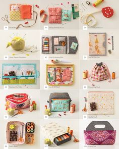 many different types of purses are shown in this collage, including one with scissors and