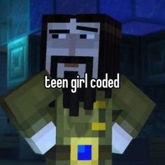 a minecraft character with the words teen girl coded in front of it's face