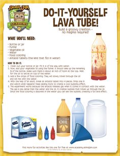 an advertisement for the do - it - yourself lava tube with various types of liquid