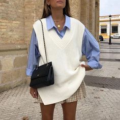 Channel some seriously preppy princess vibes with the Ari Knit Vest. Featuring wool blended knit material all over, V-neckline, and a pull-on style. Polyester Imported Korean Preppy, Preppy Pullover, White Korean, Vest Knitted, Long Sweater Vest, Houndstooth Sweater, Fall Pullover, Oversized Vest, Winter Knit Sweater