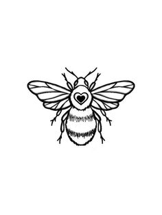 a black and white drawing of a bee with a heart on it's chest