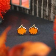 Pumpkin stud earrings Spooky Fall, Cat Earrings Studs, Fall Collection, Pumpkin Spice Latte, It's Fall, 22k Gold, Enamel Pins, Stud Earrings, Stainless Steel