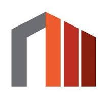 an orange and grey logo with the letter m