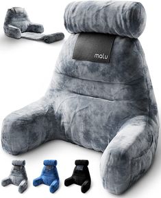 an inflatable chair with two stuffed animals next to it and the seat up