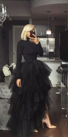 Tulle flared skirt by mesentjay - Long skirts - Afrikrea Tulle Skirt Birthday Photoshoot, High Low Tulle Skirt, Black Long Sleeve Prom Dress, Skirt Tutu, Skirt Tulle, Tulle Skirt Black, Dress With Tulle