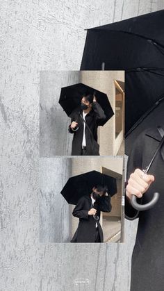 the man is wearing a suit and holding an umbrella