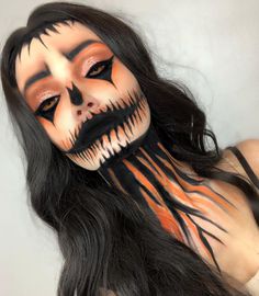 Jackolantern Makeup Easy, Halloween Makeup Clown Scary, Jack O Lantern Makeup Easy, Scary Pumpkin Makeup, Horror Smink, Pumpkin Makeup, Halloween Maquillaje, Halloweenský Makeup