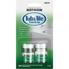 two bottles of rust - oleum tub and tile touch up on the front of a package