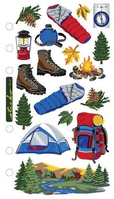 an image of camping stickers on a white background