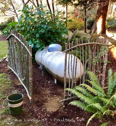 there is a large metal object in the garden