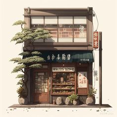 Japan Building Drawing, Japanese Building Art, Japanese Building Drawing, Japanese House Drawing, Anime Building, Anime Town, Japanese Buildings, Japanese Town