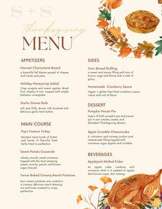 a thanksgiving menu with an image of a turkey