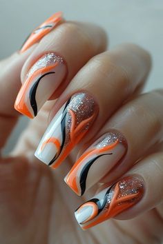 White Nails With Neon, Nail Ideas Coral, Mahogany Nails, Caribbean Nails Designs, Newest Nail Designs, Caribbean Nails, Frenchie Nails, Coral Nail Designs, Coral Nails With Design