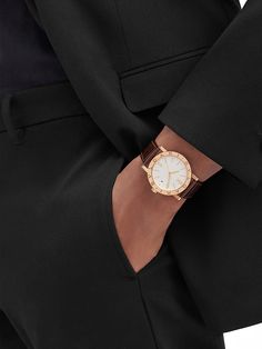 "Find BVLGARI 18k Rose Gold & Alligator Leather Strap Watch/38mm on Editorialist. From the BVLGARI BVLGARI Collection. Secured with a brown alligator leather strap, BVLGARI's watch features an 18K-rose-gold case, a logo-engraved bezel, and a white opaline dial with a date display at three o'clock. Automatic movement Logo-engraved bezel White opaline dial Baton hour markers and Arabic numerals Date display at 3 o'clock Second hand 18K-rose-gold case Alligator leather strap Pin-buckle closure Made in Switzerland FEATURES Case is water-resistant to 5 ATM Model number: 103968 SIZE Round case: 38mm (1.5\"). BVLGARI. Color: Brown." Bvlgari Snake Watch, Snake Watch Bulgari, Bvlgari Wrap Watch, Bvlgari Serpenti Watch, Bulgari Serpenti Seduttori Watch, Bulgari Jewelry, Gold Diamond Watches, Stainless Bracelet, Brown Leather Watch