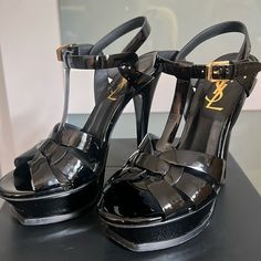 Ysl Tribute Patent Platform Heels Used! Worn Twice, Perfect Condition With Box And Duster Bag! Almost Brand New Size 35 / 5 Ysl Tribute Heels, Ysl Heels, Yves Saint Laurent Shoes, Flat Sneakers, Platform Heels, Platform Sandals, Shoes Women Heels, Yves Saint Laurent, Shoes Heels