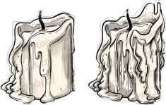 two candles that have been drawn in different ways, one is white and the other is brown