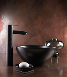 Tall black basin mixer tap with matt black freestanding soap dish Xenon by Samuel Heath Bathrooms Luxury