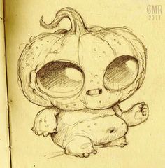 a drawing of a little pumpkin with big eyes