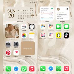 an iphone screen with various icons on it and the calendar in the bottom right corner