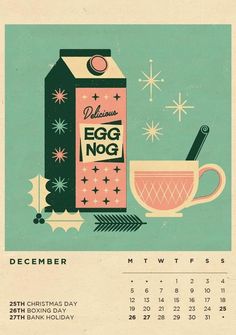 a calendar with an egg nog advertisement on it