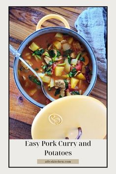 Overhead shot of potful of curried pork and potatoes. Healthy Lunch Recipes, Healthy Soup Recipes, Indian Dishes