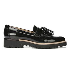 Instantly elevate menswear-inspired style with these chic, tasseled lug loafers for women. Synthetic leather, synthetic patent, crinkle patent, or microfiber partially made from recycled materials. Slip on fit. Almond toe. Strap with tassel detail. . 1.5 inch lug sole. Synthetic Leather, Synthetic Patent, Crinkle Patent ot Microfiber upper, Slip on for easy entry,1.5\ lugged sole height, Classic round toe, Cushioned insole for added comfort, Durable synthetic traction outsole, Tassel details for Patent Leather Platform Loafers For Spring Workwear, Spring Patent Leather Platform Loafers For Work, Spring Office Patent Leather Platform Loafers, Spring Office Platform Loafers In Patent Leather, Spring Patent Leather Work Loafers, Spring Business Platform Loafers In Patent Leather, Spring Patent Leather Platform Loafers With Lug Sole, Trendy Patent Leather Platform Loafers For Fall, Casual Patent Leather Platform Loafers For Work