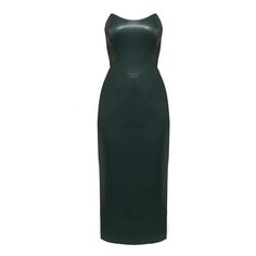 Angelina Dark Green Faux Leather Corset Midi Dress Luxury Clothing Brands, Corset Midi Dress, Strapless Corset, Leather Corset, The Goddess, Leather Dress, Dress C, Independent Designers Fashion, Corset Dress