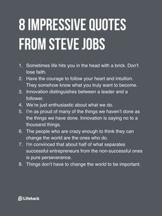 an advertisement with the words 8 impressive quotes from steve jobs