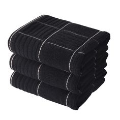 three black towels stacked on top of each other