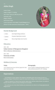 Make a Simple yet Attractive Biodata [Free Format for Job & Marriage] Biodata For Marriage Format For Girl, Matrimonial Biodata Format, Biodata Ideas, Marriage Cake, Resume Form, Project Layout, Indian Matrimony, Perfect Cv