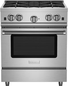 a stainless steel oven with four burners