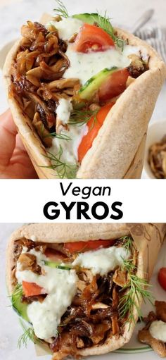 the best vegan gyros are made with pita bread and fresh vegetables