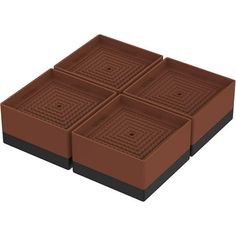 four square trays with squares on each side, in brown and black plastic material