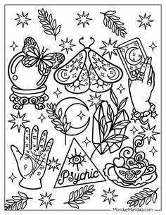 a black and white coloring page with hand symbols