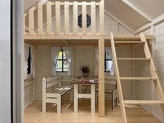 Inside of Kids Playhouse Arctic Auk, Ladder to Loft, Safety Railing, Kids Furniture, Curtains by WholeWoodPlayhouses Playhouse With Loft, Playhouse Interior Ideas, Kids Shed, Playhouse Loft, Playhouse Interior, Luxury Playhouses, Wood Playhouse, Tree House Diy, Wooden Terrace