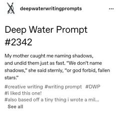 the text is written in black and white on a piece of paper that says deep water prom