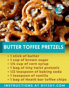 Learn how to make delicious butter toffee pretzels with this easy snack recipe. These caramel-coated pretzels offer a delightful toffee crunch, perfect for a savory treat. Check out this guide from DIY Joy Crafts for a fun and tasty snack idea. Toffee Crunch, Toffee Chips, Homemade Toffee, Diy Joy, Caramel Pretzels