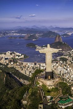 an aerial view of the city and statue of christ in rio - salvador, brazil