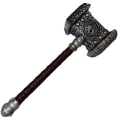 an old style hammer with metal decoration on it's head and handle, against a white background