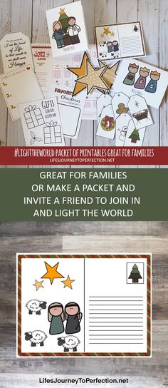 a christmas card with the words, great for families or make a packet and write a friend to join in and light the world