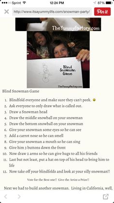 Blind Snowman Blind Snowman Game, Blindfolded Christmas Drawing Game, Blind Snowman Drawing Game, Snowman Games, Drawing Games For Kids, Christmas Party Games For Adults, Polar Express Party, Adult Christmas Party